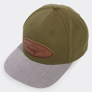 Vineyard Vines Leather Patch Flat Brim Baseball Hat (Olive Green) (Snapback)
